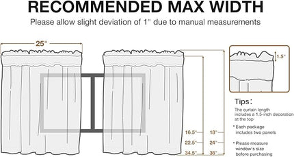 Anmao Non-See-Through Valance Kitchen Curtains 36 Inch Length 2 Panels Set, Bright White Privacy Light Filtering Semi Sheer Over Sink Short Cafe Curtain Tiers for Small Windows, 25W x 36L, Pure White