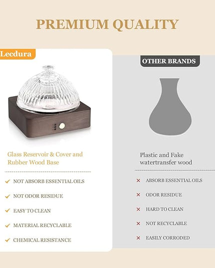 Glass Essential Oil Diffuser with Glass Reservoir & WoodBase, 200ml Ultrasonic Lock Color Timer Auto-Off 7 Color Light Aroma Glass Dome Diffuser for Home Office Bedroom Yoga - Dark Brown