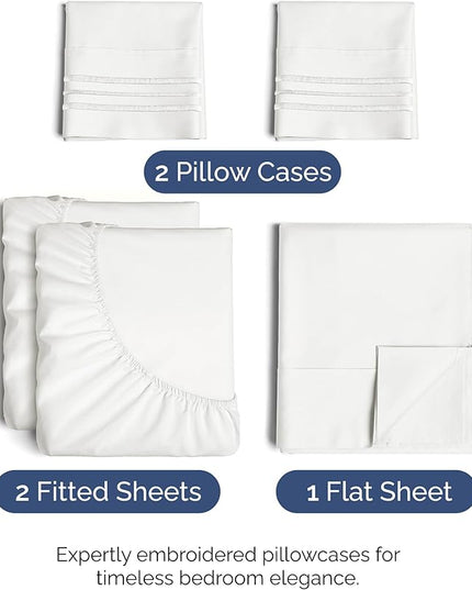 Split King Size 5 Piece Sheet Set - Comfy Breathable & Cooling Bed Sheets Set - Hotel Luxury Bedding for Women, Men, Kids, Teens, Boys & Girls - Deep Pockets & Wrinkle Free - Oeko-Tex - Antique White