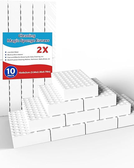 Magic Cleaning Erasers, Kitchen Sponge 10 Pack 2X Density Melamine Sponge Foam Pads, Multi-Functional Car Cleaning Supplies Cleaner for Kitchen, Bathroom, Shower, Window, Wall Cleaner