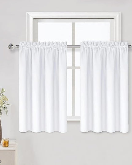 DWCN White Curtains for Living Room Thermal Insulated, 50% Light Blocking Curtains for Bedroom, Dining Room Window, W 52x L 36 Inch, Set of 2 Rod Pocket Curtain Panels