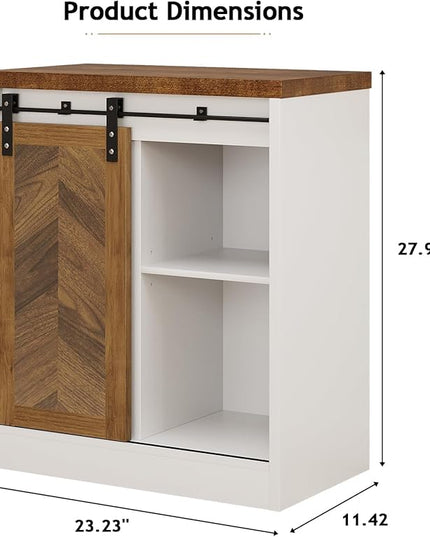 Catrimown Farmhouse Small Coffee Bar Cabinet with Storage, White Coffee Bar Table with Sliding Barn Door, Adjustable Shelves, Bar Cabinet for Kitchen, Dining Living Room, 1 Pack