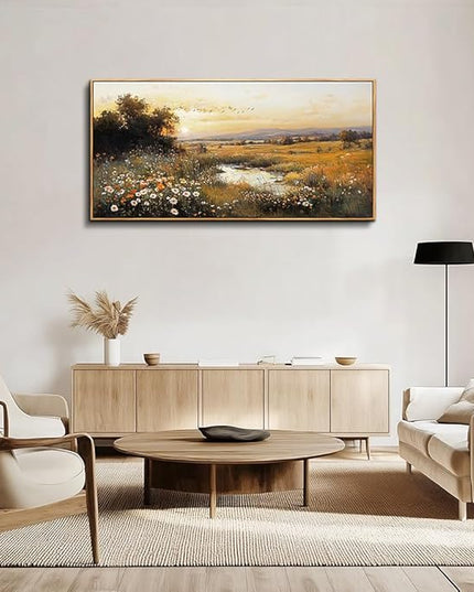 QIYILEXWART Large Wall Art For Living Room Canvas Wall Decor For Bedroom Office Decorations Prairie Puddle Landscape Painting Wall Pictures Modern Aesthetic Room Home Decor Artwork Wood Framed