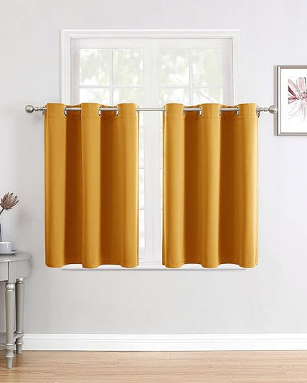 ChrisDowa Small Window Curtains for Kitchen and Bedroom - Grommet Short Thermal Insulated Room Darkening Curtains (2 Panels, Mustard Yellow, 52 x 36 Inch)