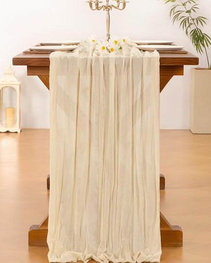 Socomi 15pcs Beige Christmas Cheesecloth Table Runner Boho Rustic Gauze 120 inch 10FT Cheese Cloth Runner for Wedding Party Baby Shower Birthday Home Decor Holiday Decorations