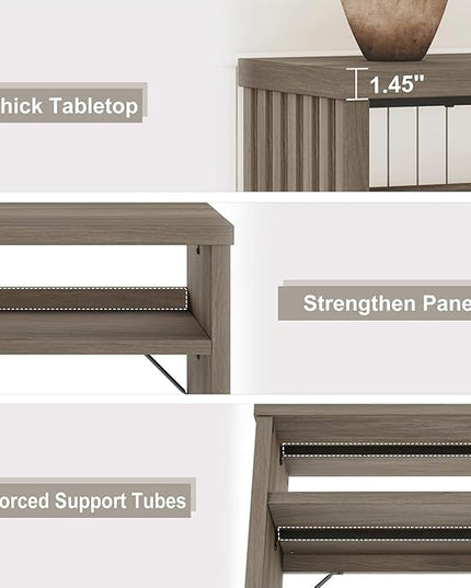 BON AUGURE Sofa Console Table, Wood Entryway Table, Grey Behind Couch Tables with Open Storage, Modern Narrow Hallway Tables (Greige Oak, 47 Inches)
