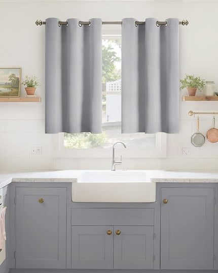 YoungsTex Light Grey Blackout Curtains 40 Inches Length for Kitchen Window - Short Thermal Insulated Drapes with Grommet Darkening Privacy for Bathroom Bedroom, 2 Panels, 42 x 40 Inch