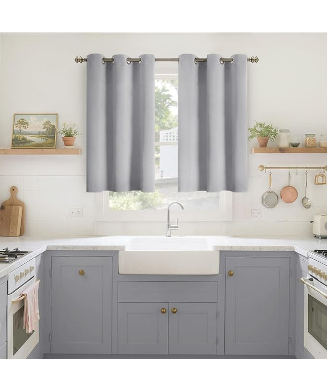 YoungsTex Light Grey Blackout Curtains 40 Inches Length for Kitchen Window - Short Thermal Insulated Drapes with Grommet Darkening Privacy for Bathroom Bedroom, 2 Panels, 42 x 40 Inch