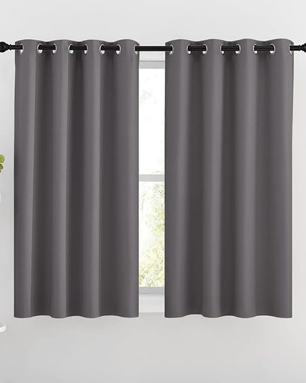 NICETOWN Blackout Curtains for Bedroom - Triple Weave Grommet Top Thermal Insulated Window Treatment Light Blocking Panels for Kitchen/Kids Room, Grey, W46 x L54, Set of 2