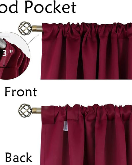 BGment Rod Pocket and Back Tab Blackout Curtains for Bedroom - Christmas Thermal Insulated Room Darkening Curtains for Living Room, 2 Window Curtain Panels (42 x 84 Inch, Burgundy Red)