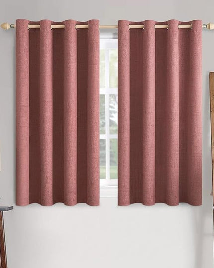 MIULEE 100% Blackout Linen Textured Curtains for Bedroom Solid Thermal Insulated Dusty Rose Grommet Room Darkening Curtains & Drapes Luxury Decor for Living Room Nursery 52 x 54 Inch (2 Panels)