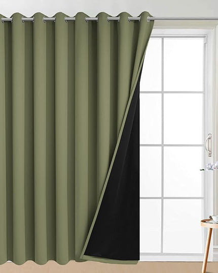 Yakamok 100% Blackout Extra Wide Thermal Insulated Curtains, Total Shade Patio Door Curtain, Full Light Shading Sliding Door Drape Room Divider for Living Room/Bedroom, Sage, W100 x L84, 1 Panel