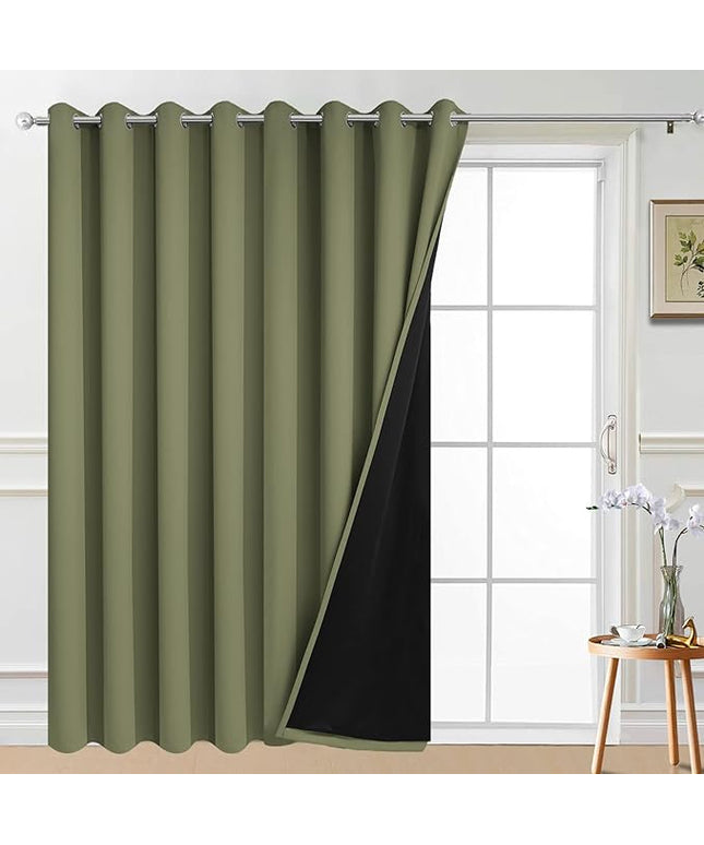 Yakamok 100% Blackout Thermal Insulated Sliding Door Curtains, Noise Reducing Barrier Curtains for Sliding Glass Doors, Full Light Blocking Room Divider Darpes, Sage, W100 x L96, 1 Panel