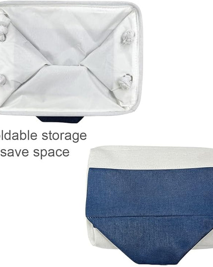 TheWarmHome Storage Basket for Organizing - Medium 3 Pack 14x10x7 inch Fabric Storage Cubes for Shelves with Rope, Collapsible Storage Bin for Organizer Closet Cloth Gift Toy (White & Jean Blue)