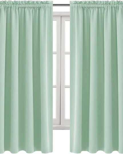 DWCN Blackout Curtains Room Darkening Thermal Insulated Bedroom Curtains Window Curtain Panels, 52 x 63 inches Long, Set of 2 Light Green Rod Pocket Drapes