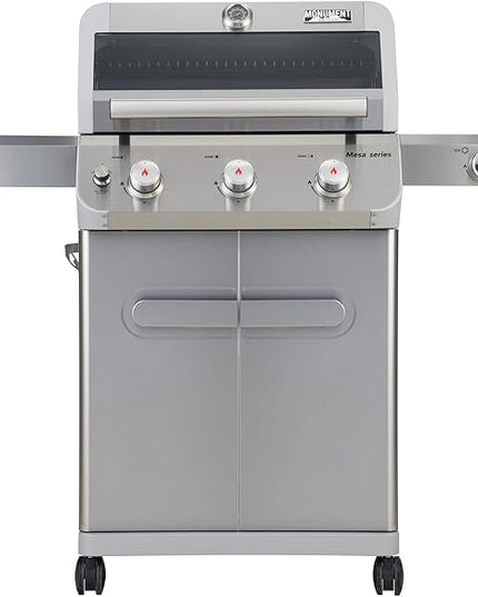 Monument Grills 3+1 Outdoor Barbecue Stainless Steel Propane Gas Grill, 3 Burners & 1 Side Burner 48,000 BTU Patio Garden Grill with Knob Controls, Mesa305