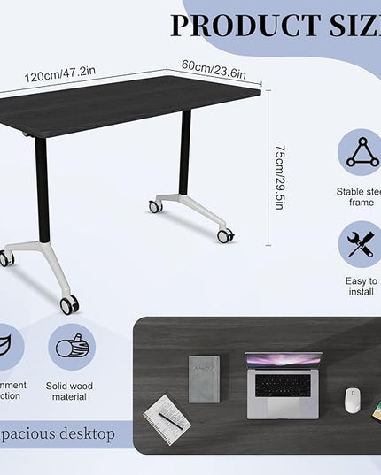 Conference Table, Folding Conference Room Tables on Wheels, Modern Meeting Seminar Table Computer Desk, Boardroom Desk for Office Meeting Conference Room,White,2 Pack 47.2inch