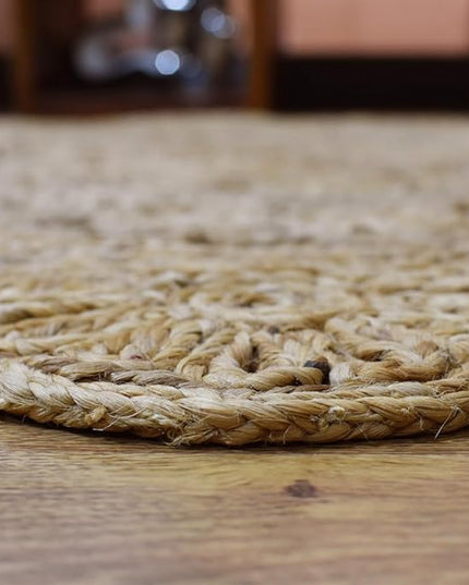 Hand Woven Jute ECO-Friendly Oriental Area Rugs - 5'x5', Round Shape, Beige Color, Oriental Pattern, High Pile, Natural Fiber, Outdoor Indoor Handmade Area Rugs for Living Room, Bed Room (J00005)