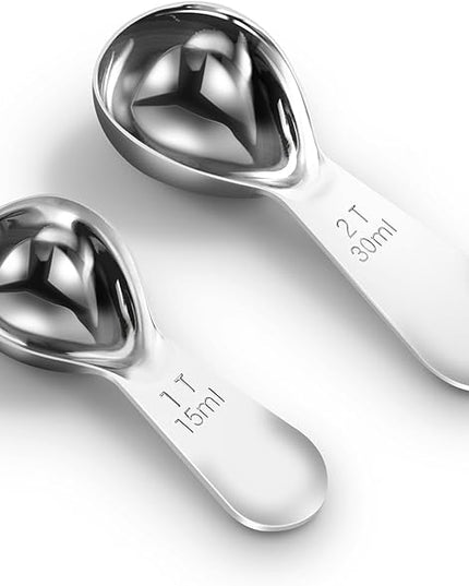 Coffee Scoop set,1&2Tablespoon Measuring spoon (2pieces) Ergonomic sdesign stainless steel manufacture,Coffee Scoop for Ground Coffee, Fits inside Airscape Canisters. (1TBSP&2TBSP(15ML&30ML))