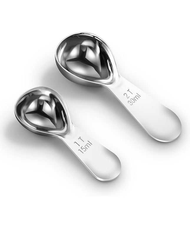 Coffee Scoop set,1&2Tablespoon Measuring spoon (2pieces) Ergonomic sdesign stainless steel manufacture,Coffee Scoop for Ground Coffee, Fits inside Airscape Canisters. (1TBSP&2TBSP(15ML&30ML))