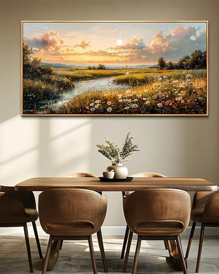 FUHAIHUA Wood Framed Canvas Wall Art For Living Room Large Wall Decor For Office Bedroom Decorations Sunset Landscape Pictures Farmhouse Painting Artwork Room Wall Mural Aesthetic Home Decor 30x60 In