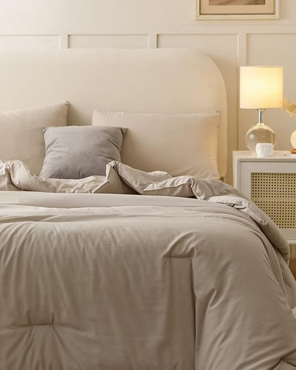 ROSGONIA Oversized King Comforter 128x120, 3pcs Super King Plus (1 Oatmeal Comforter & 2 Pillowcases) Lightweight Oversized King Bedding Set Blanket