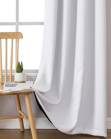 ChrisDowa White 100% Blackout Curtains 80 inch Long for Bedroom with Black Liner, 2 Thick Layers Total Blackout Thermal Insulated Grommet Window Curtains 2 Panels Set (Pure White, 52 x 80 Inch)