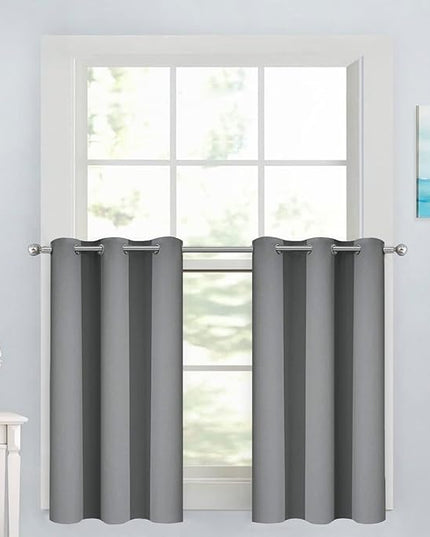 Yakamok Short Blackout Curtains 36 inches, Grommet Thermal Insulated Small Window Treatment Room Darkening Privacy Draperies for Basement Bathroom Bedroom(2 Panels,Grey,42x36 Inch)