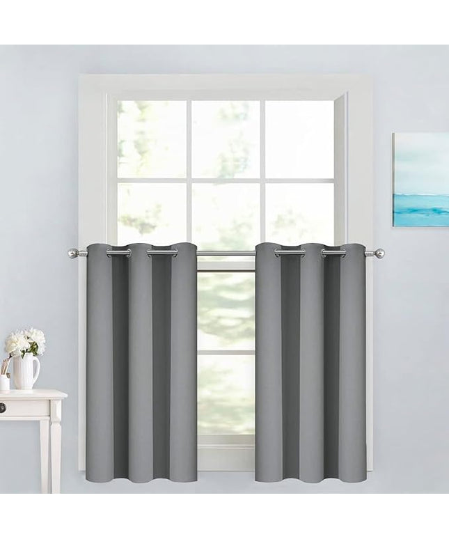 Yakamok Short Blackout Curtains 36 inches, Grommet Thermal Insulated Small Window Treatment Room Darkening Privacy Draperies for Basement Bathroom Bedroom(2 Panels,Grey,42x36 Inch)