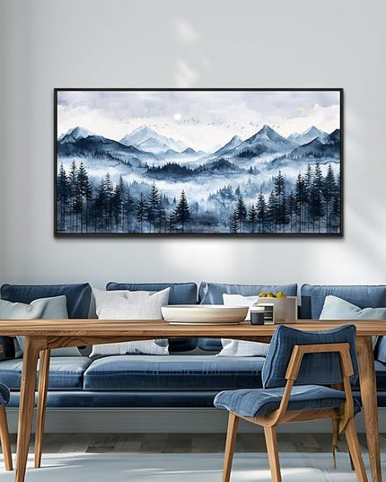ERQINHUA Black Framed Canvas Wall Art For Bedroom Large Wall Decor For Living Room Modern Office Home Decorations Printed Misty and Fog Forest Painting Mountain Landscape Wall Aesthetics 24x48 In