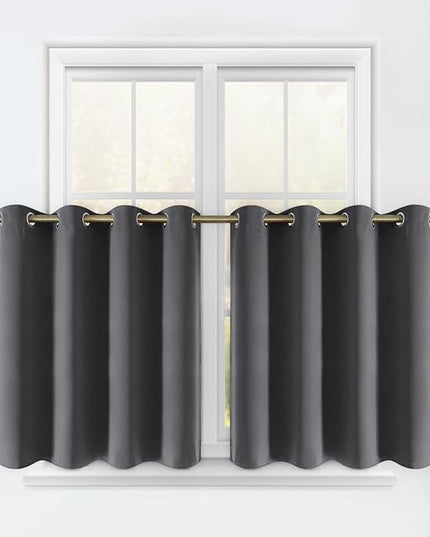 HOMEIDEAS 2 Panels Blackout Window Valance 24 inch Long Curtains for Kitchen Bathroom Dining Bedroom Grommet Small Curtain Drapes Window Toppers, Burgundy, 52 X 24