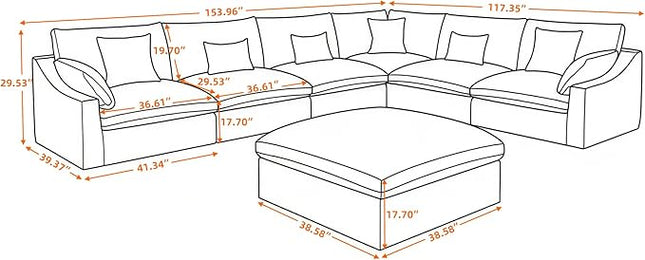 Cloud Couch for LivingRoom,153" U Shaped Modular Sectional Couch with Storage Ottoman,Down Filled 7 Seater Convertible Sleeper Sofa Bed Oversized Furniture.