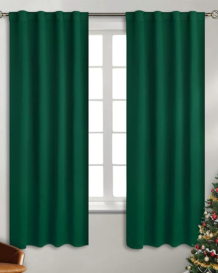 BGment Christmas Emerald Green Blackout Curtains 63 inch Length for Bedroom - Rod Pocket and Back Tab Thermal Insulated Room Darkening Curtains for Living Room, 2 Window Curtain Panels (38 x 63 Inch)