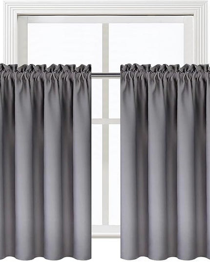 DWCN Blackout Curtains for Living Room Thermal Insulated, Energy Saving & Noise Reducing Bedroom Curtains, Grey, W 52x L 36 Inch, Set of 2 Rod Pocket Curtain Panels