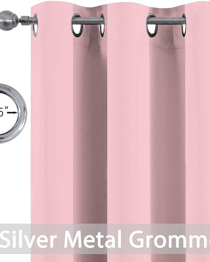 Yakamok Light Blocking Window Blackout Curtains Thermal Insulated Room Darkening Drapes for Bedroom,Solid Grommet Top Window Panels, 38x36 Inch, Pink, One Pair