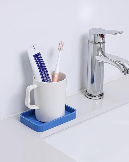 Silicone Kitchen Sink Organizer Tray for Multiple Usage,Easy Clean Sponges Holder for Kitchen Bathroom Counter or Sink,Dish Soap Dispenser,Scrubber,Bottle,Cup Lichen Blue 4.9”x 3.2”