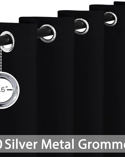 Yakamok Blackout Curtains Room Darkening Thermal Insulated Window Panels,Solid Grommet Top Drapes for Bedroom/Living Room(62Wx63L, Black, 2 Panels)