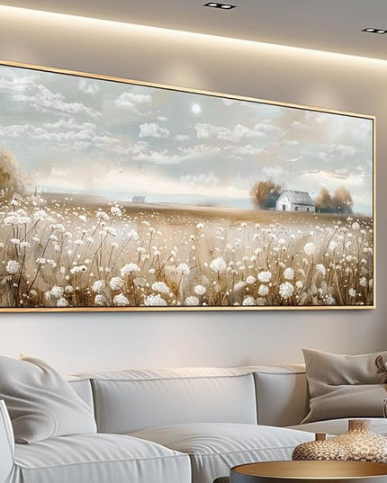 ERQINHUA Large Wall Decor Canvas Painting Wall Art For Living Room Decor White Flowers Landscape Painting Wood Frame DecorPrint Artwork For Dining Room Bedroom Bathroom Kitchen Home Decor 24x48 In