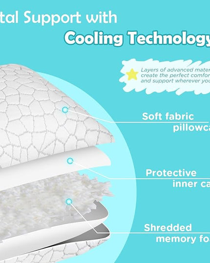 SUPA MODERN Cooling Bed Pillows for Sleeping 1 Pack Shredded Memory Foam Pillows Adjustable Cool Pillow for Side Back Stomach Sleepers Luxury Gel Pillows Toddler Pillow with Washable Removable Cover