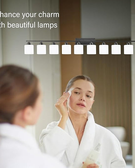 10 Light Black Vanity Lights for Giant Mirror, Bathroom Vanity Lights Over Mirror with Milky White Frosted Glass Shades,65 inch Bathroom Light Fixture for Mirrors, E26