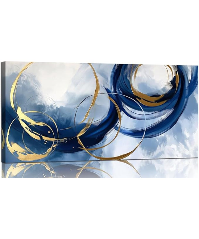 Abstract Wall Art Nave Blue Modern Canvas Pictures Art Print Gold Contemporary Artwork Painting Decor for Living Room Bedroom Home Office Decorations(20"x40")