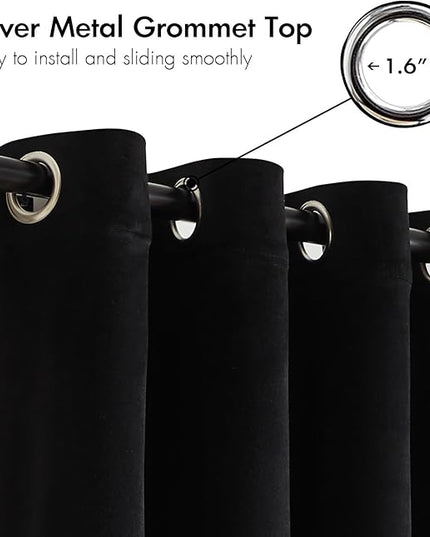 BULBUL Black Champagne Color Block Window Curtains Panels 90 inches Long Velvet Farmhouse Drapes for Bedroom Living Room Darkening Treatment with Grommet Set of 2