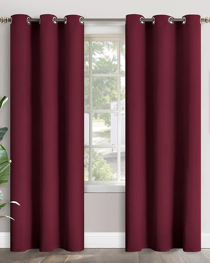 YoungsTex Burgundy Blackout Curtains 84 Inches Length for Living Room - Thermal Insulated with Grommet Room Darkening Bedroom Drapes Room Divider, 2 Panels, 42 x 84 Inch
