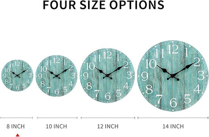 HYLANDA Wall Clock, Teal Silent Non-Ticking Battery Operated, Kitchen Rustic Vintage Decorative Aqua Clocks for Bathroom Bedroom Living Room Office 8 Inch