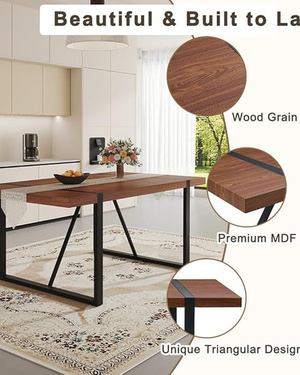 FURNITO Walnut Dining Table Set for 8, 71" Large Kitchen & Dining Room Table with 8 Suede Upholstered Chairs, Modern Rectangular Dining Room Table and Chairs Set for Home, Kitchen, or Living Room