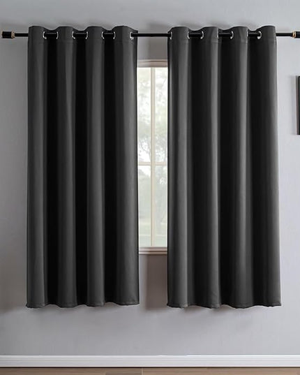 Blackout Curtains 72 Inch Length 2 Panels Set, Black Out Curtains for Bedroom 72 Inch Long, Grommet Energy Saving Room Darkening Drapes for Living Room Window Dark Grey(W52 x L72)