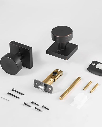 Door Knobs Interior Oil Rubbed Bronze Passage Door Knobs for Hall and Closet, Square Antique Bronze Passage Door Handles