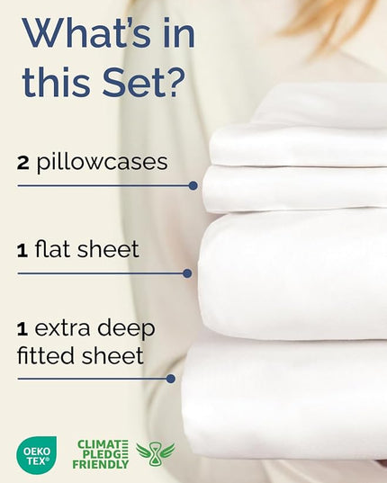 Extra Deep Twin Sheet Set - 4 Piece Breathable and Cooling Sheets - Hotel Luxury Bed Sheets Set - Easy Fit - Soft, Wrinkle Free and Comfy Sheets Set - Antique White Sheet Set with Extra Deep Pockets