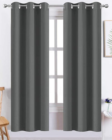 Yakamok Grommet Room Darkening Thermal Insulated Blackout Curtains Window Panels for Bedroom Width 38 Inch by Length 72 Inch Dark Grey Two Curtain Panels