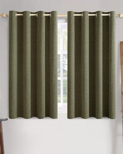 MIULEE Linen Texture Curtains for Bedroom Solid 100% Blackout Thermal Insulated Light Olive Green Curtains Grommet Room Darkening Drapes for Living Room Nursery 52x45 Inch (2 Panels)